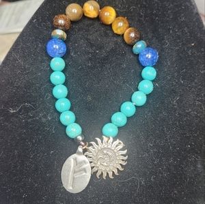 Rune and turquoise stretch bracelet